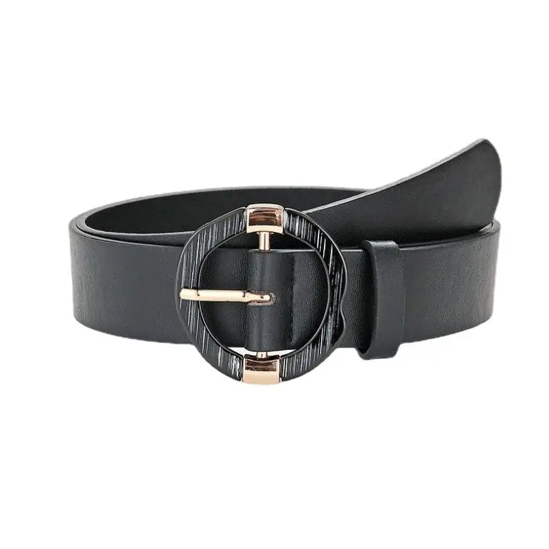 

New 6 Optional 108x3.3cm Ladies Personality Beautifully Decorated Round Buckle Wide Belt Tooling Jeans Pin Buckle Belt