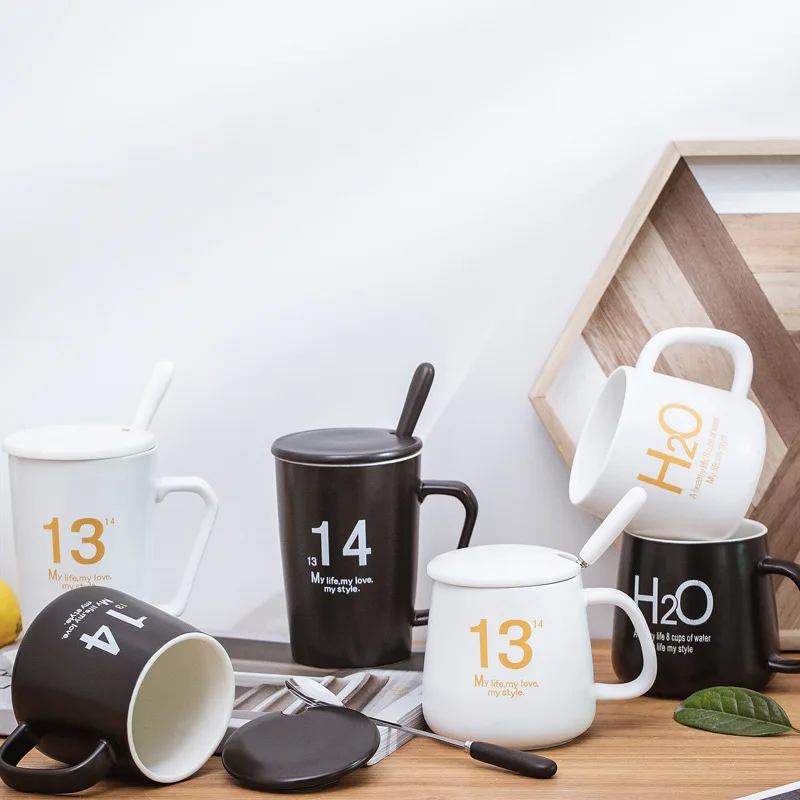 Керамическая чашка H2O для воды кофейная креативная кружка влюбленных с крышкой