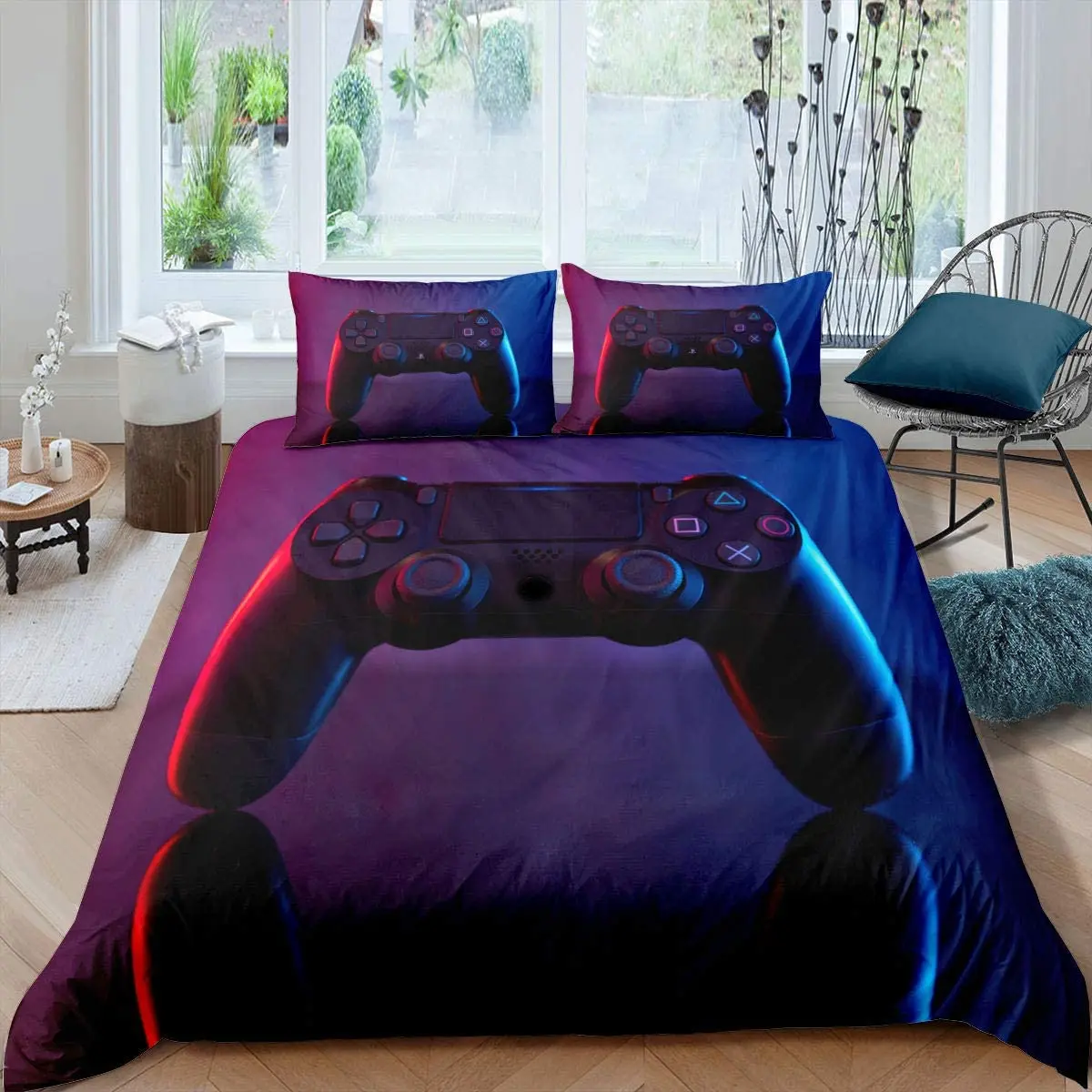 

Games Comforter Cover Purple Gamepad Gaming Bedding Set Full Size Gifts for Boys Teens Videogame Controller Gamer Duvet Cover