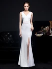 Женское элегантное вечернее платье YIDINGZS с V-образным вырезом и открытой спиной, Белое Платье макси с бусинами