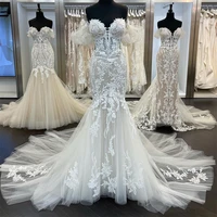 elegant mermaid wedding dresses off shoulder tulle appliques lace wedding gowns sweetheart princess dresses