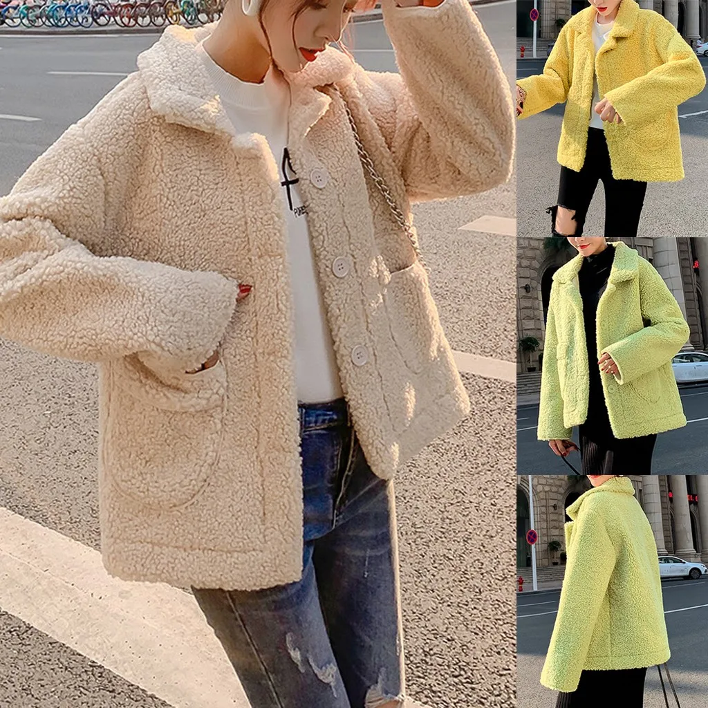 Новинка женское модное однотонное пальто отложной воротник повседневная куртка