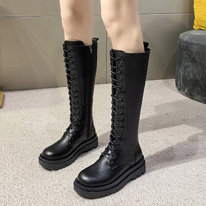 

Женские осенне-зимние длинные сапоги Rimocy 2021, черные сапоги до колена из искусственной кожи на молнии, женские модные сапоги на платформе со ...