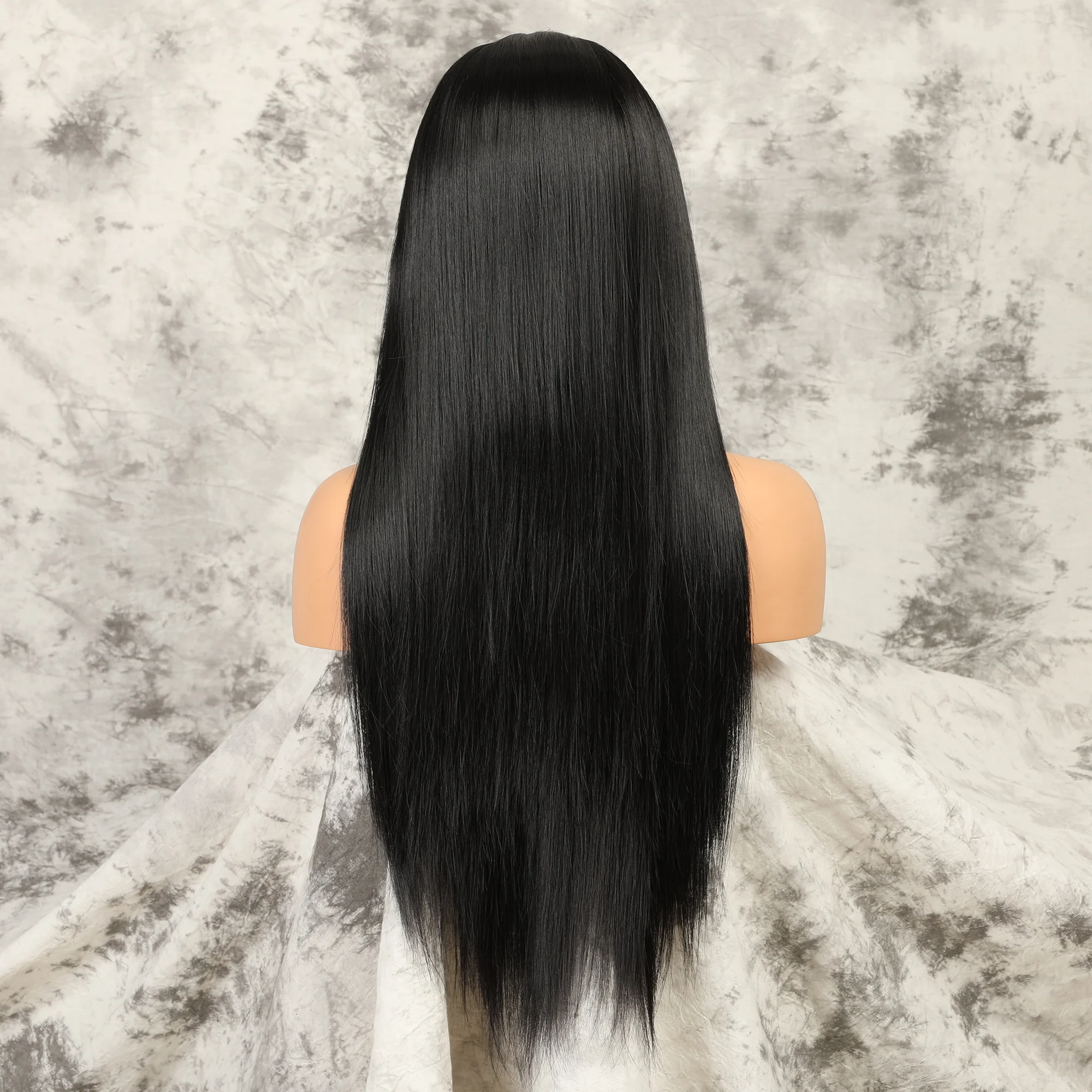 

Silky Straight Lace Front Wig Synthetic Natural Black For Black Women Cosplay Glueless Long Heat Resistant Daily Wig Baby Hair