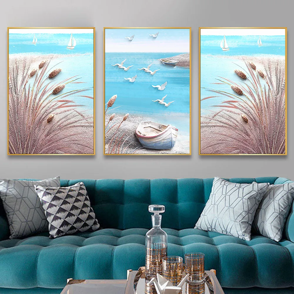 Печатная картина на холсте абстрактная скандинавская морская пейзаж плакат