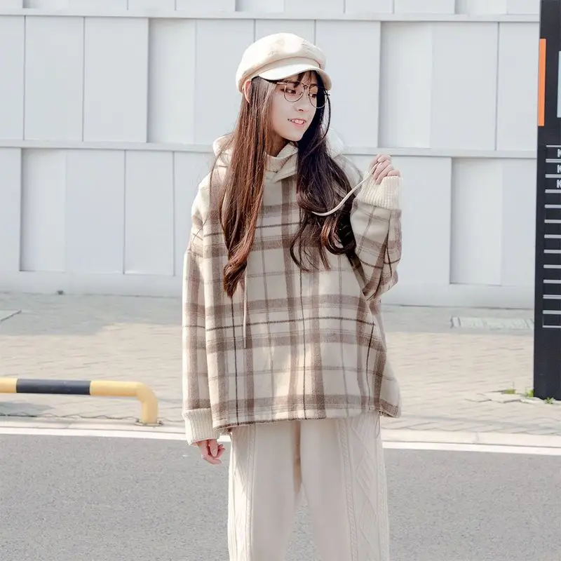 

Plus Velvet Thick Women's Hoodies 2022 Spring Winter New Korean Students Loose Lazy Wind Fake Two Coats Top Tide Hoodies Kawaii