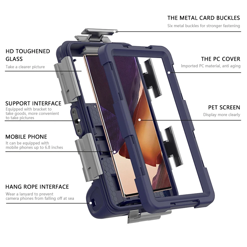 For iPhone Samsung Xiaomi Huawei Universal Blue Orange Color Professional Diving Mobile Phone Case 15M Waterproof Depth Cover