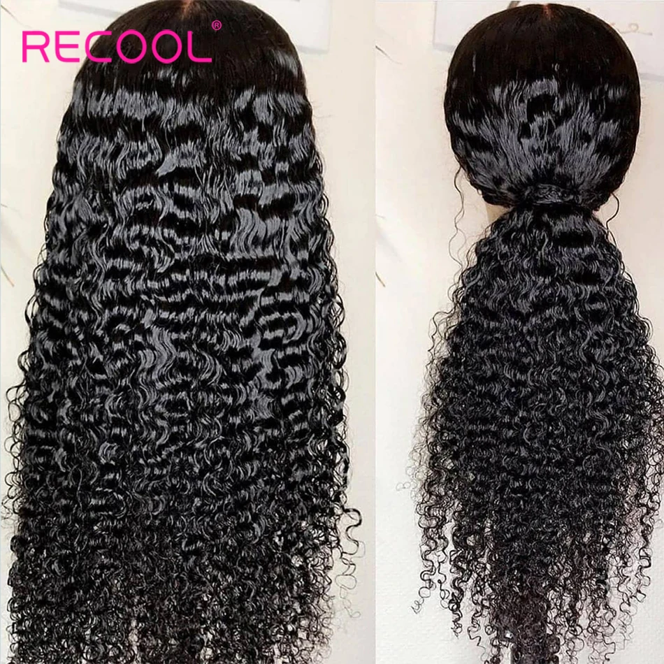 Монгольский кудрявый парик Recool 4x4 из человеческих волос с кружевной застежкой 200%