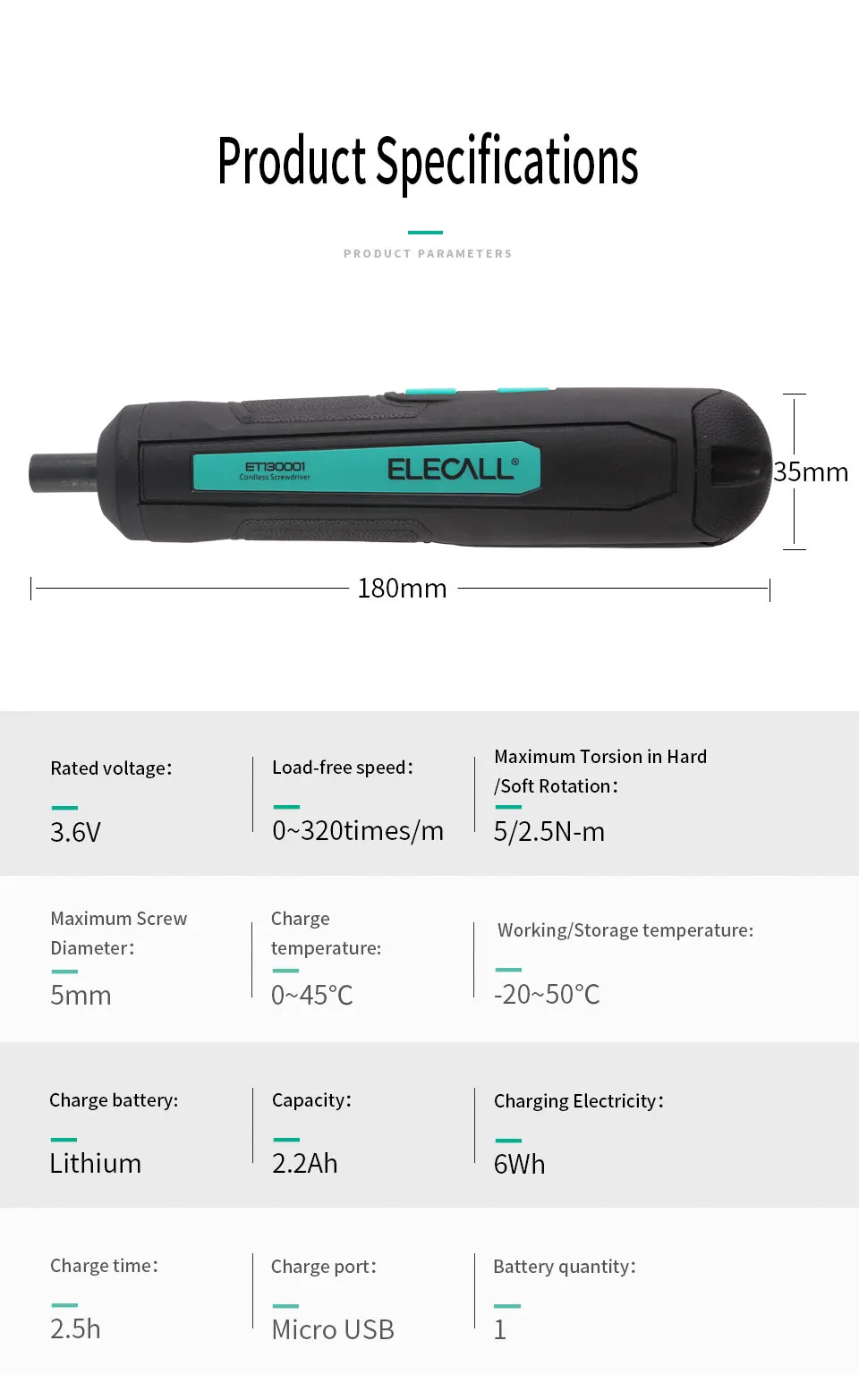 ELECALL ET130001 Мини Электрическая отвертка электрические аккумуляторные USB литиевые батареи 3,6 В аккумуляторная дрель электроинструмент