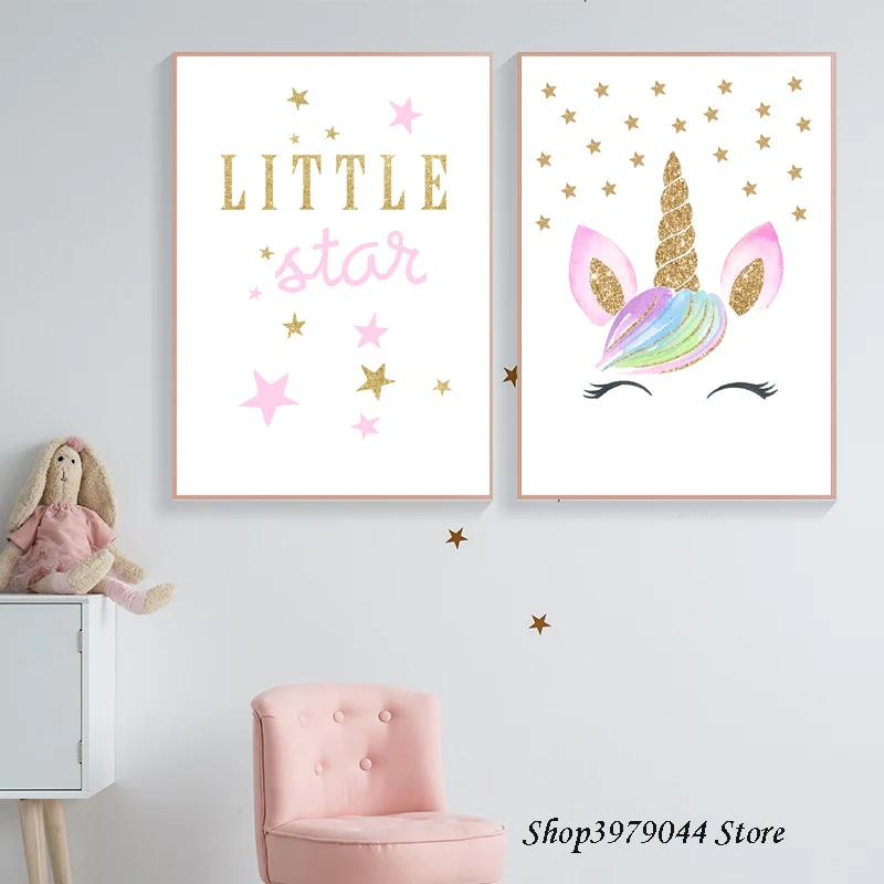 Настенный постер для детской комнаты с акварелью единорогом маленькими