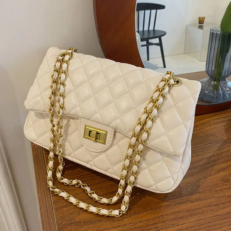 

Chain Lingge Crossbody Bags New Fashion Shoulder Bag Female Trend Solid Color Small Square Bag Autumn Winter Retro Underarm Bags