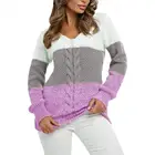 Женский вязаный свитер с V-образным вырезом, с длинным рукавом