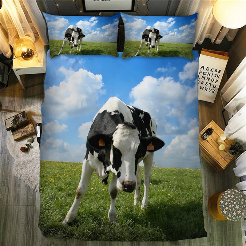 

Luxury 3D Animal Print Bedding Set Cow Prairie Queen King Double Bedclothes Single Duvet Cover Set For Children Kid Boy