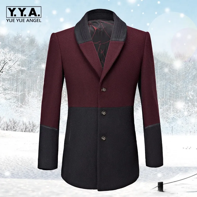 

Мужское шерстяное пальто, повседневное однобортное пальто составного кроя с длинными рукавами и отложным воротником, облегающее пальто ра...