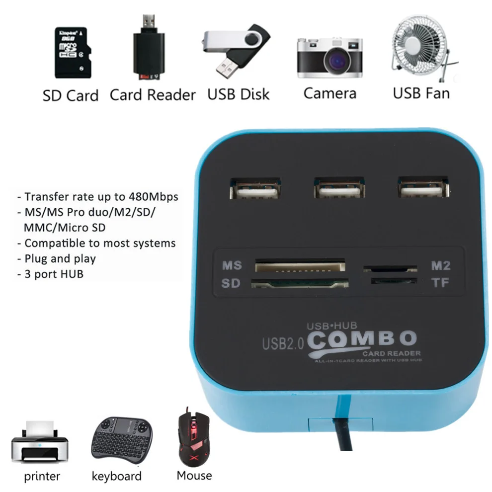 LccKaa usb-хаб Combo все в одном USB 2 0 карт Micro SD высокое Скорость кард-ридер 3 Порты В