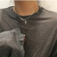 korean fashion vintage stainless steel cross short necklace sweater chain for men woman harajuku streetwear jewelry