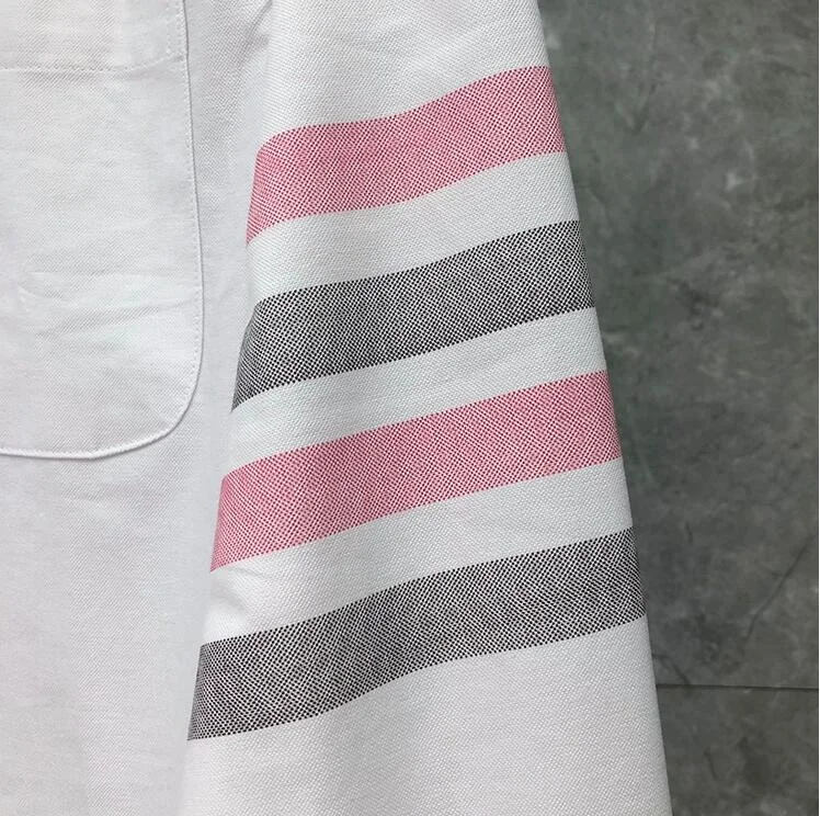 

2021 Fashion TB THOM Brand Shirts Men Slim White Long Sleeve Casual Shirt Turn Down Collar Oxford Zipper Striped Men's Clothing
