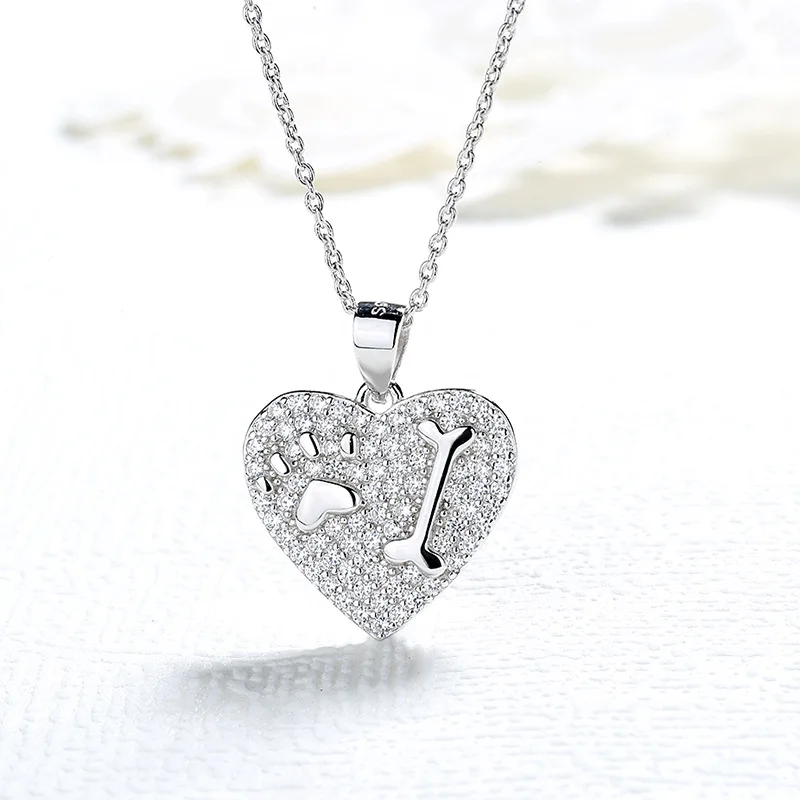 

Heart Bone Paw Print Pendant Necklace for Women Silver 925 Sterling Jewelry