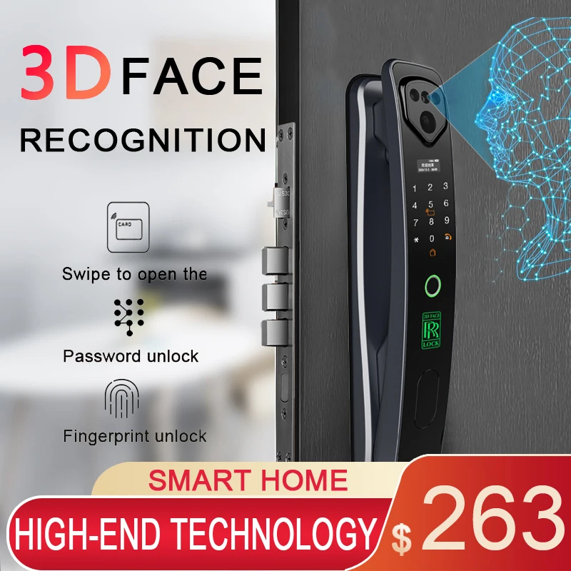 

Smart Door Lock 3D Infrared Face Recognition Keyless Unlocking Fingerprint Magnetic Card Password Outdoor Home Electric Deadbolt