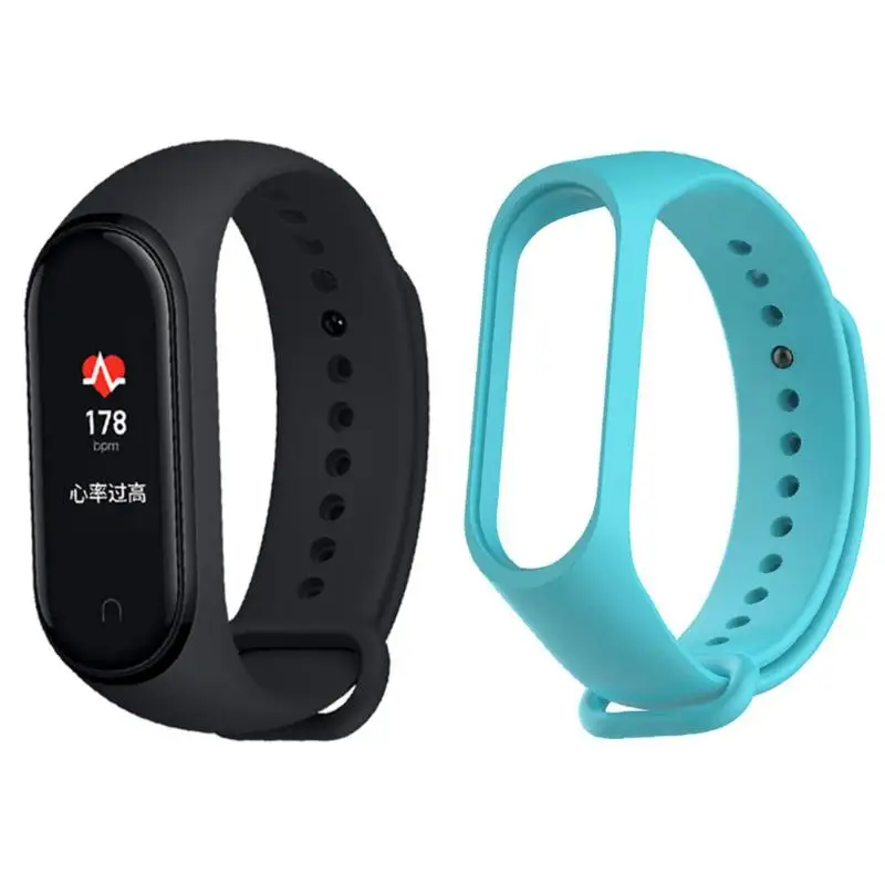 Add Sky Blue Strap CN версия Xiaomi mi смарт-браслет 4 3 цвета AMOLED экран mi Band 4 фитнес-трекер Bluetooth спортивный водонепроницаемый браслет - Цвет: Add Sky Blue Strap