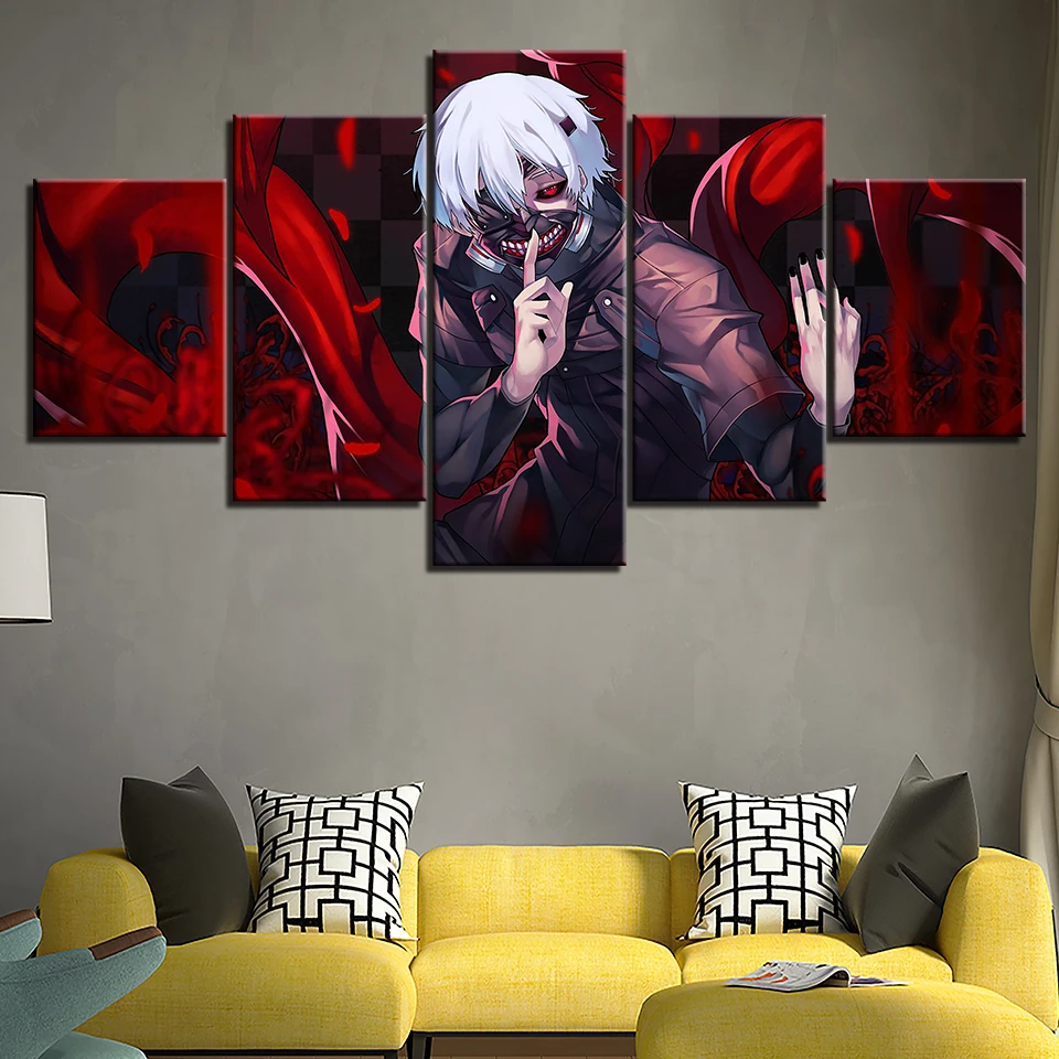 

Modern Canvas Poster Tokyo Ghoul Ken Kaneki Anime Picture 5 Pieces HD Print Modular Wall Art Painting Bar Living Room Home Decor