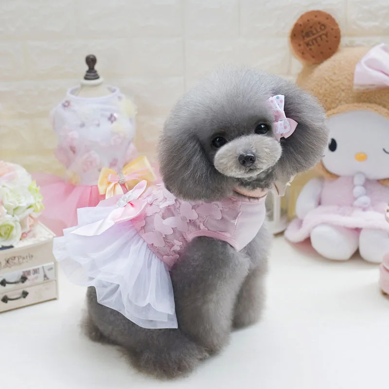 Весенне летнее платье для домашнего питомца с бабочками однотонные платья собак