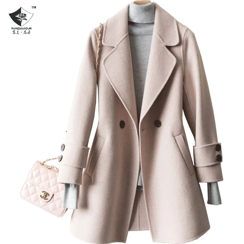 

N10 Women's Double-Sided Wool Overcoat Women Short Hepburn Style Short-Height High-End Woolen Coat winter coat belted wool coat