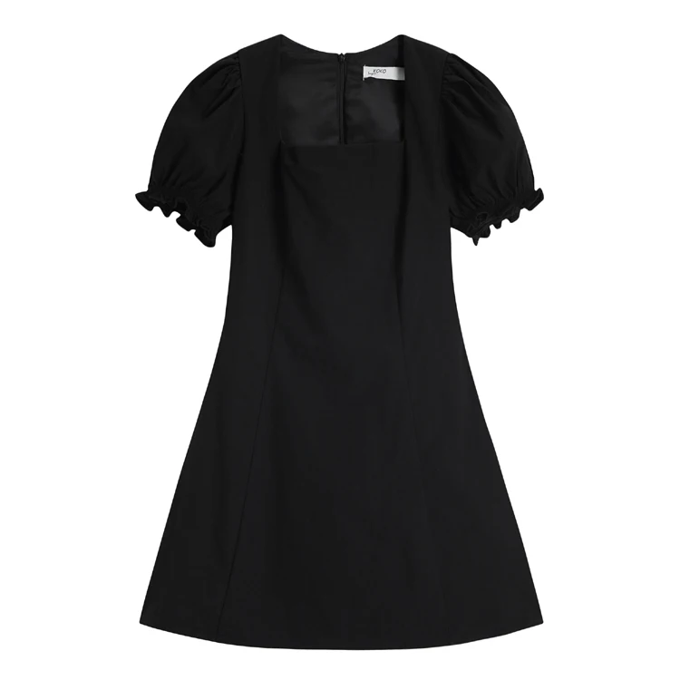 

COIGARSAM Floral Print Women dress New Summer Puff Sleeve High Waist Square Collar Dresses 4172 Black 4188 Design And 4172