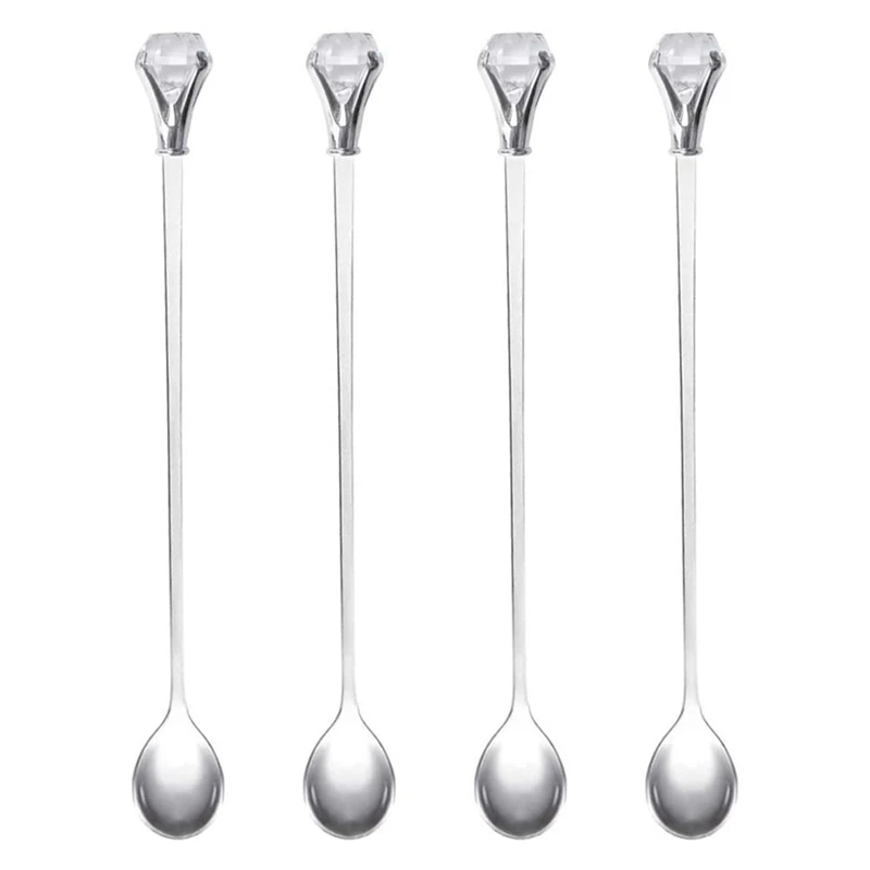 

LBER 4 PCS 22*2.5*2.2cm Stainless Steel Stirring Spoons,Diamond Coffee Tea Sugar Sorbet Milkshake Cocktail Party Serving Spoon