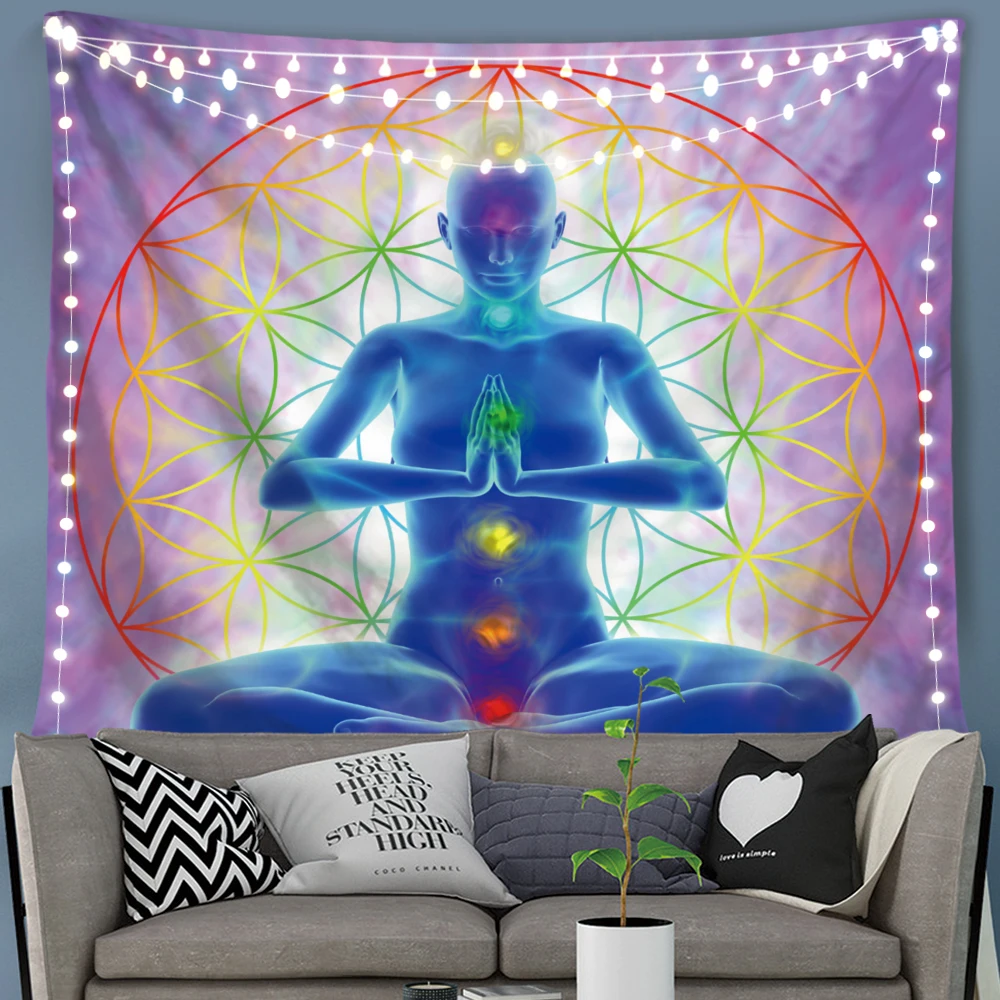 Silstar Tex Indian Buddha 7 Chakra Tapestry Witchcraft Supplies Wall Cloth Tapestries Home Decorative Size | Дом и сад