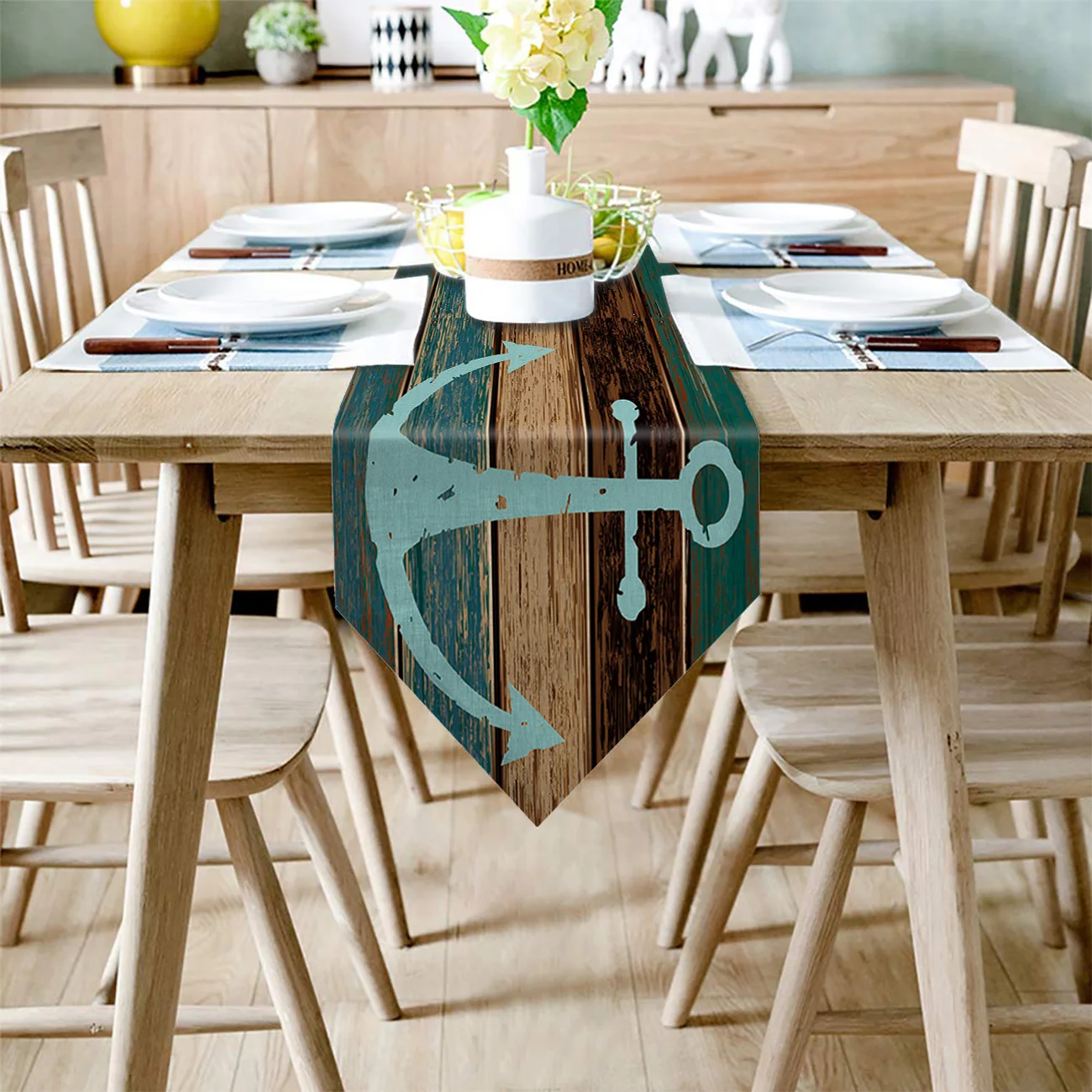 Винтажная скатерть с изображением якоря и деревянного зерна для свадебного