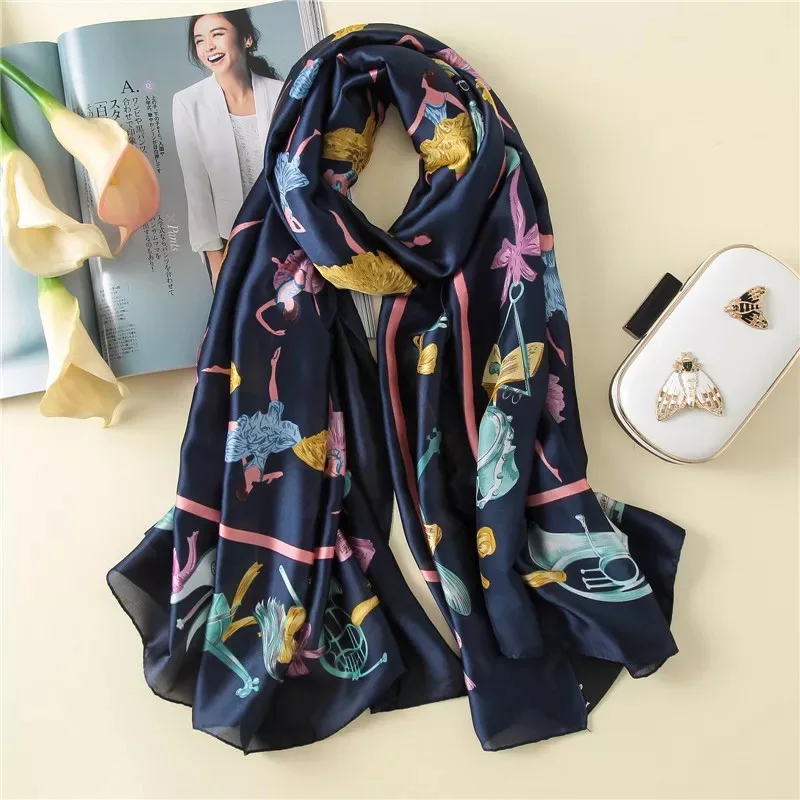 Китайский качественный шелк стиль осень и зима женские вечерние хиджаб с принтом Популярные пляжные Большие шали женские модные шарфы - Цвет: 08