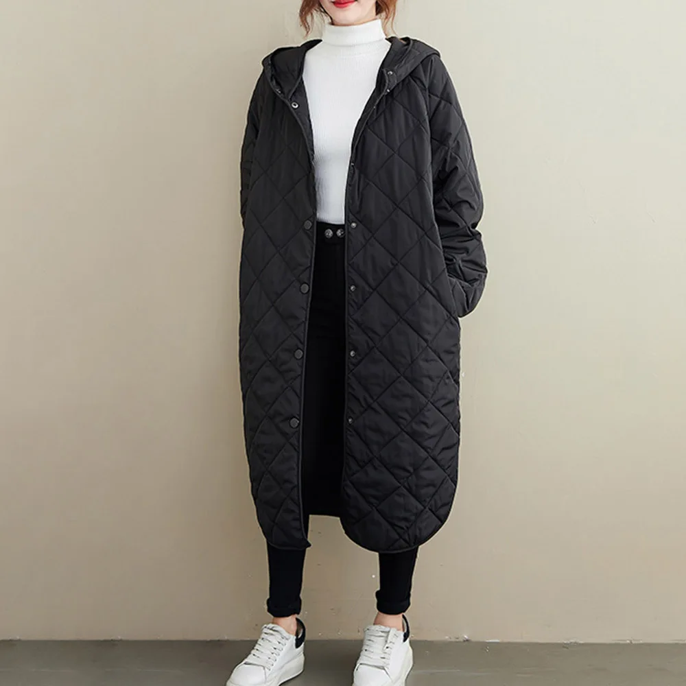 

Women's Mid-length Hooded Long Sleeved Cotton Padded Jacket Female Women Cotton Coat Women Wear 2021 Warm Winter