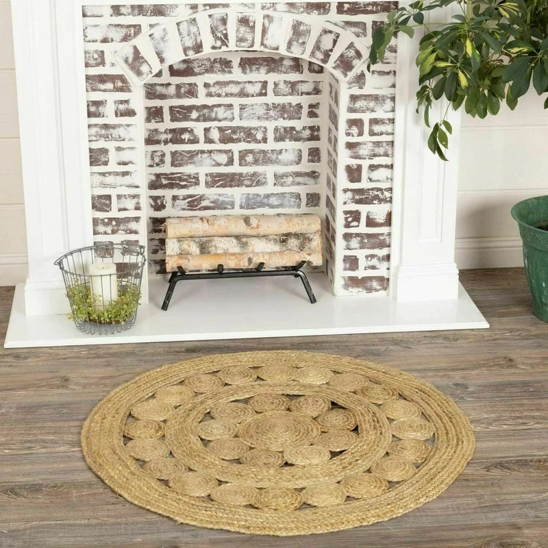 

Rug Jute Round 100% Natural Home Living Room Stylish Braided Reversible Modern Rustic Look Rug