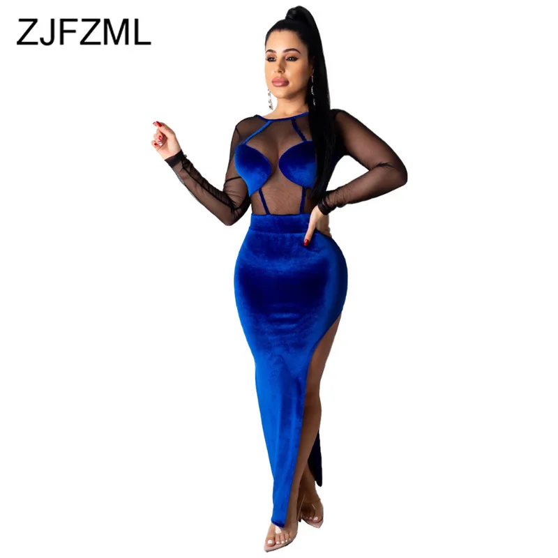 Сексуальное бархатное платье с открытой спиной женское длинным рукавом