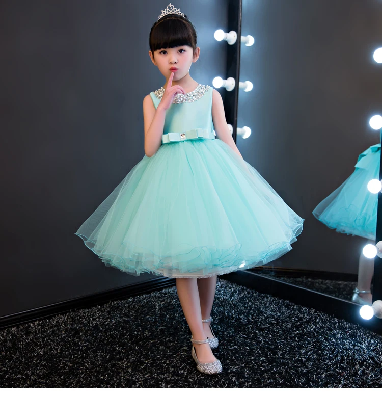Модное официальное синее Тюлевое платье с бантом для маленьких девочек на