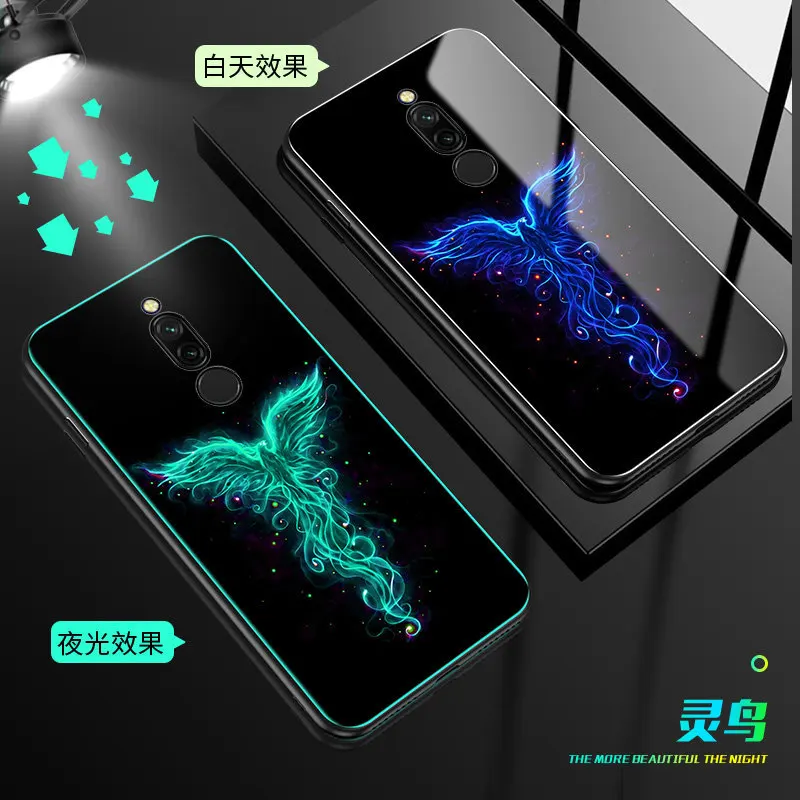 Светящийся чехол для телефона Xiaomi Redmi 8, чехол 6,22 дюйма, светящаяся задняя крышка из закаленного стекла для Xiaomi Redmi 8, силиконовый чехол
