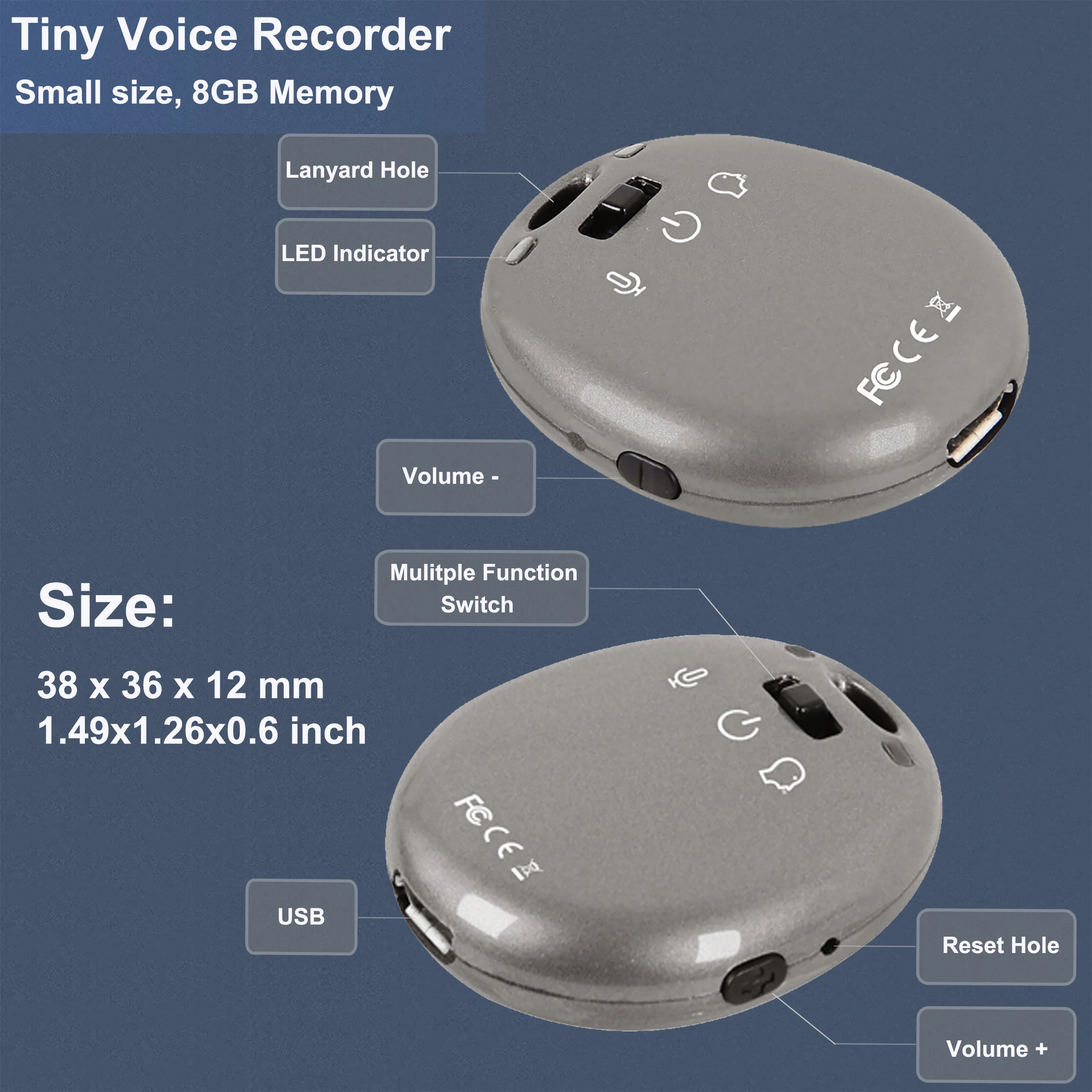 

Digital Voice Recorder, Voice Activated Sound Recording Device for Lecture USB Rechargeable Dictaphone,MP3 Player 8GB