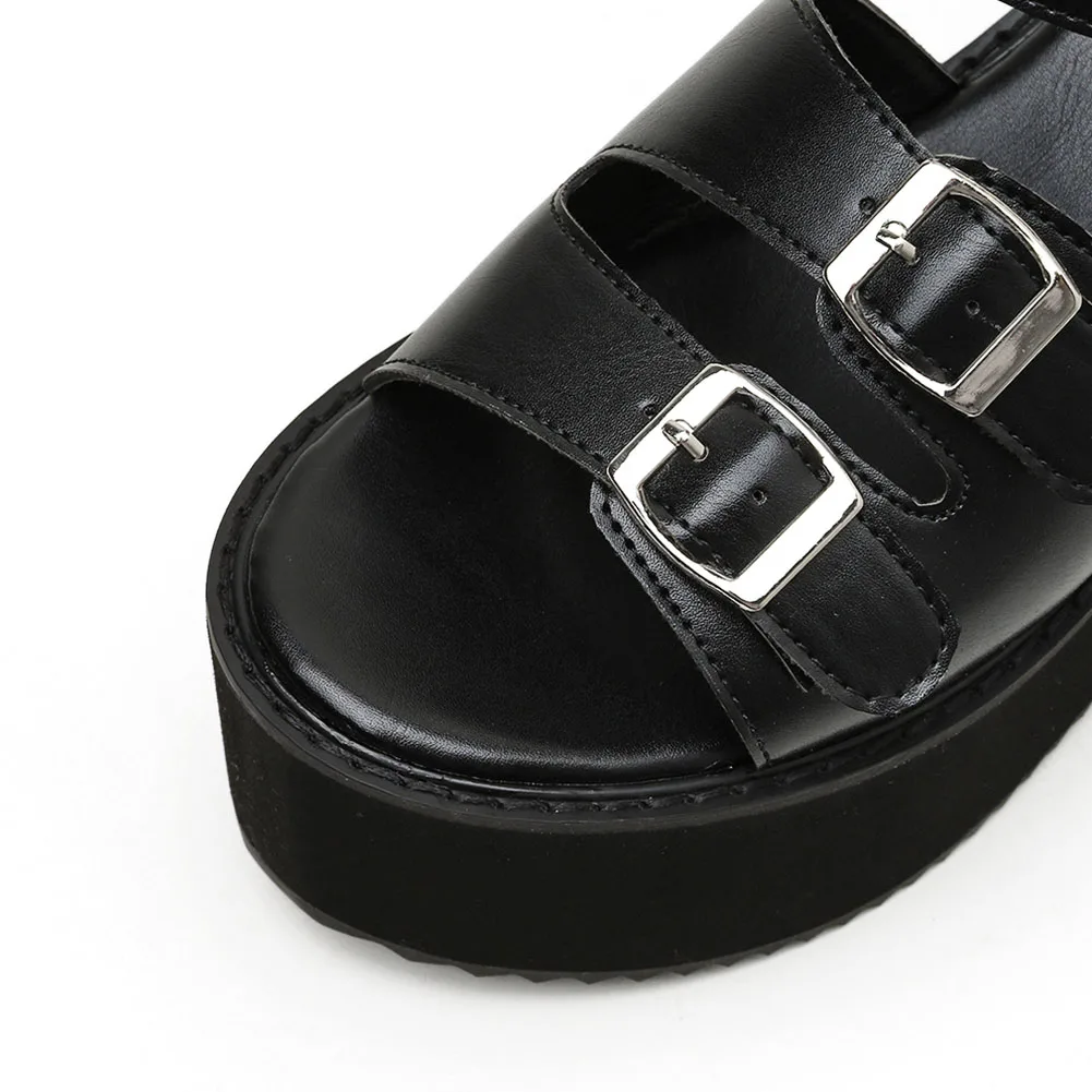 

SaraIris On Sale Female Wedges Leisure Casual Trendy Sandals Black Buckle Strap Peep Toe Platform Women Sandals Women Shoes