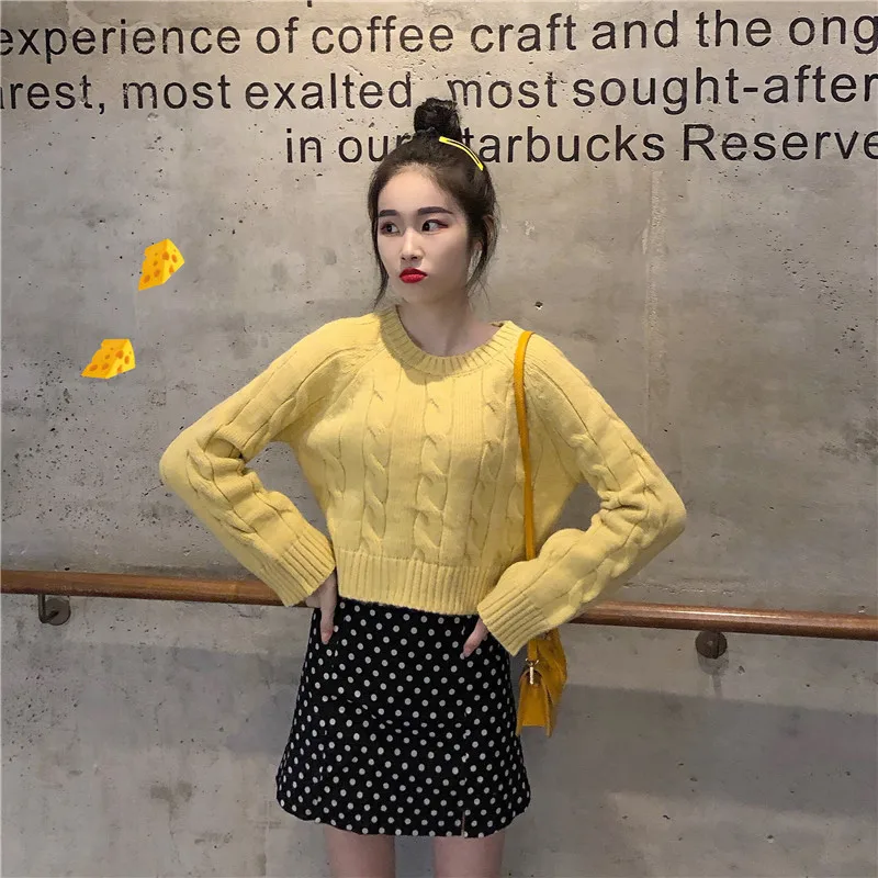 Autumn Winter New Women's Short Pullovers Sweater Twist Knitting Full Sleeve Solid Fashion Vintage Casual Tops T98506D