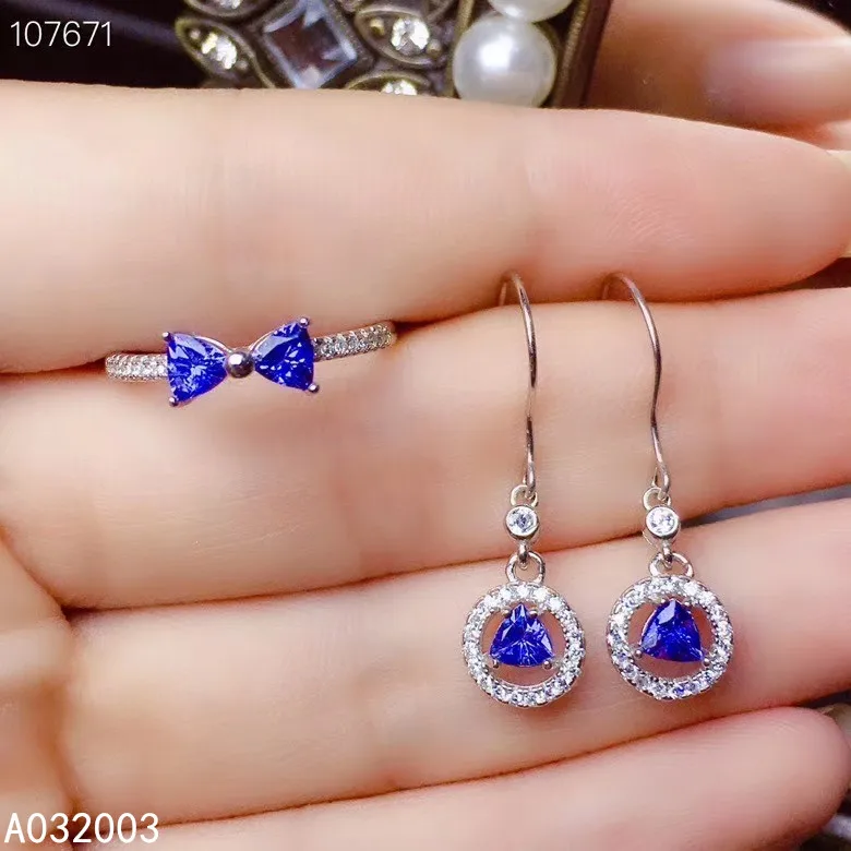 

KJJEAXCMY Fine Jewelry 925 sterling silver inlaid natural Tanzanite female ring earring set luxury supports detection