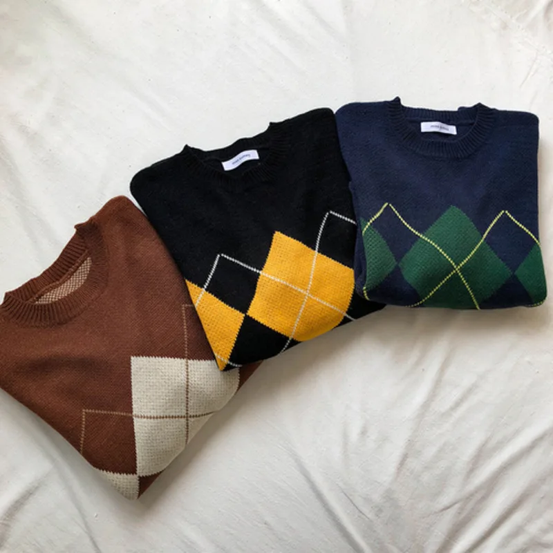 

Women's Sweater Winter Geometric Pattern Pop Basic Casual Regular Tops Female Long Sleeve Korean Oversize Jumpers Pullovers