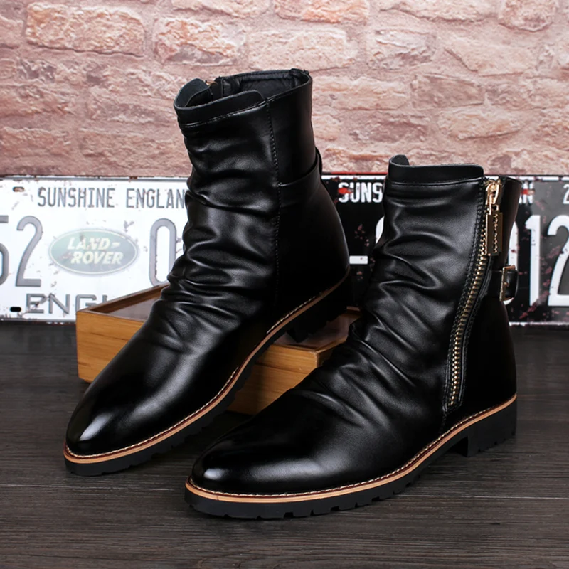Мужские повседневные мотоциклетные ботинки в британском стиле черные высокие из