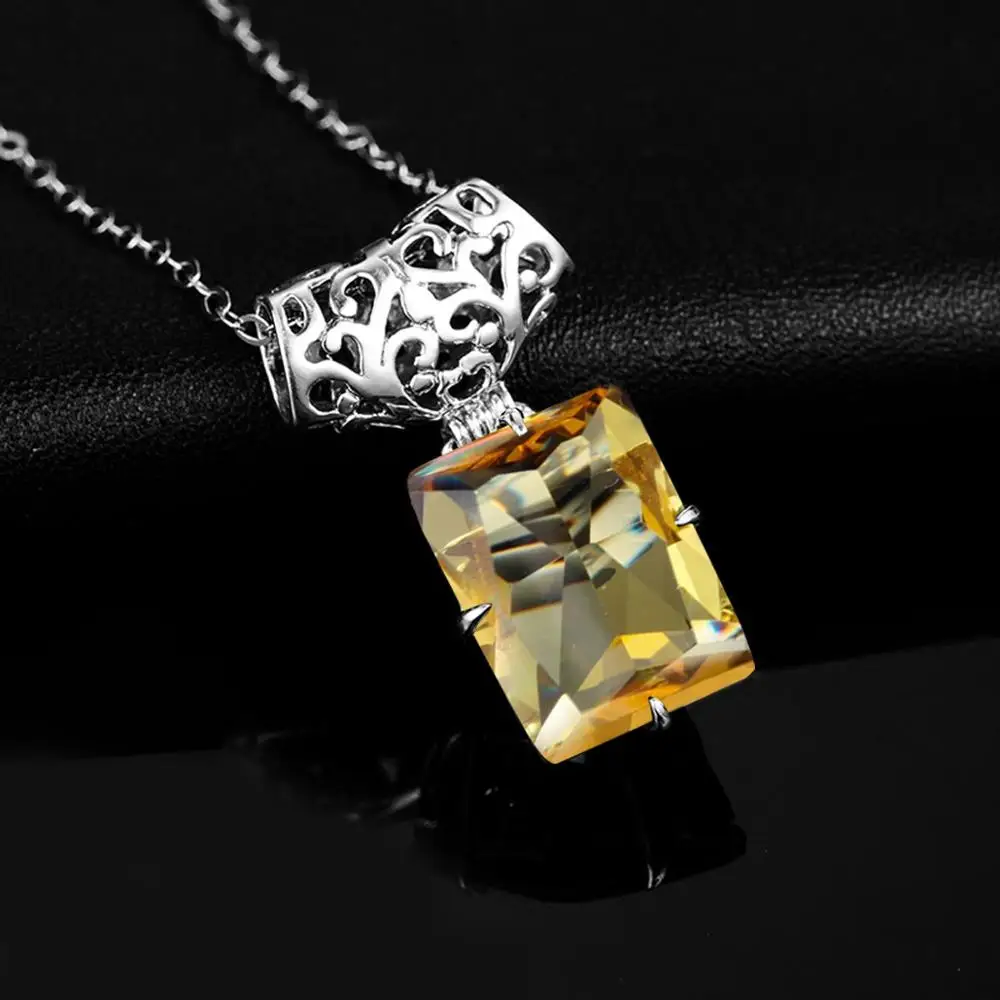 

Szjinao Solid 925 Sterling Silver Citrine Pendants Charm Statement Pendant Necklace Women Square Big Gemstone Brand Fine Jewelry