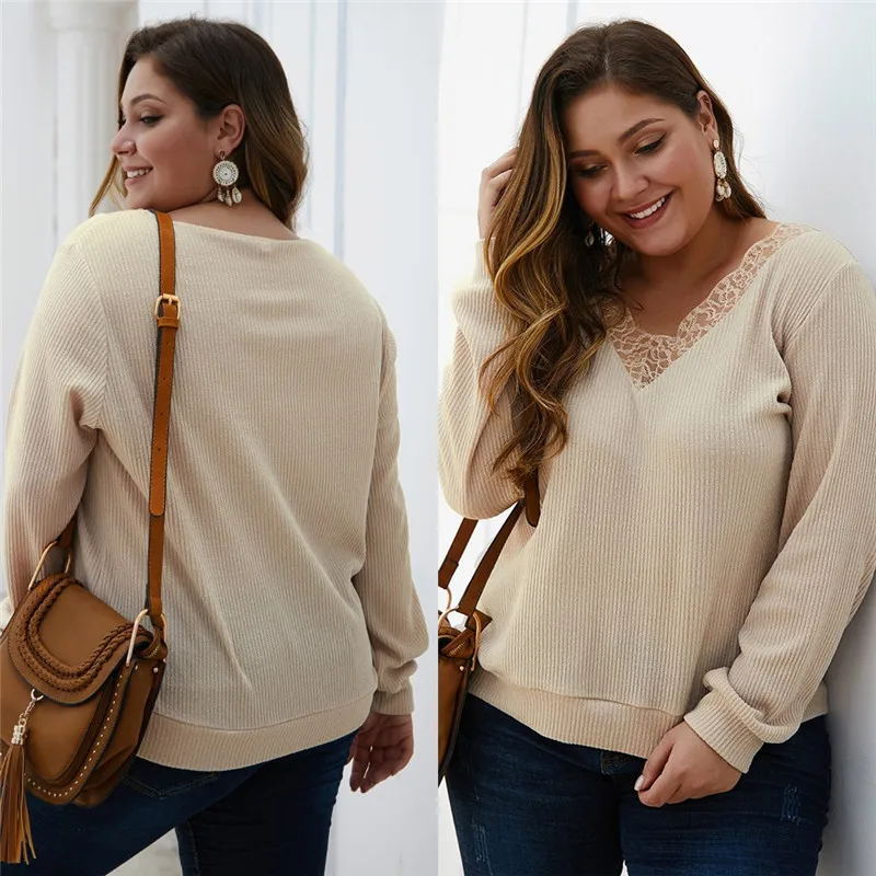 YELITE осень v-образный вырез сексуальный вязаный свитер женский плюс размер