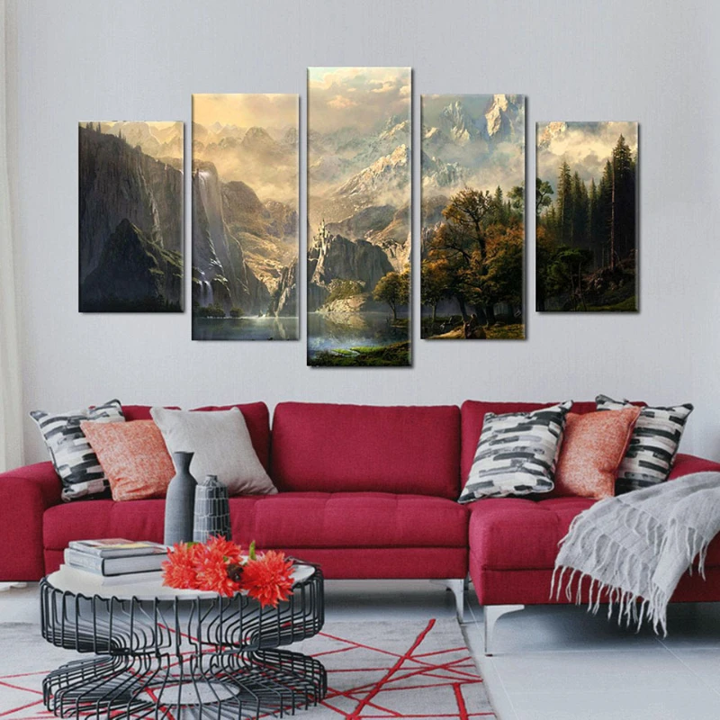 

5 Pieces of Modern canvas printing landform landscape frameless painting decoration turquoise home retro room mural