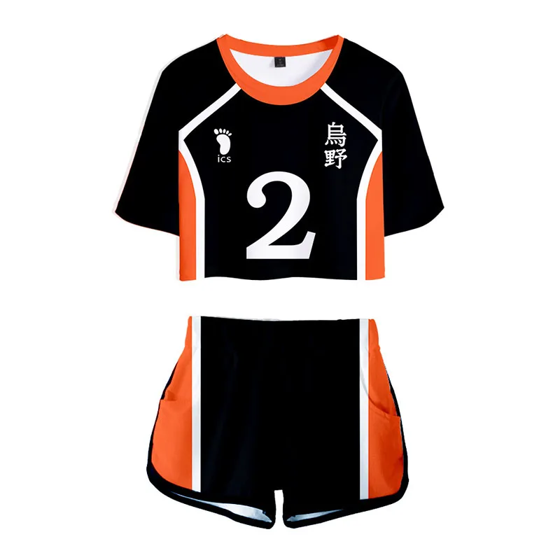 

Kawaii Anime Haikyuu Hinata Shoyo Cosplay Costume Two Piece Sets Volleybal Women Casual Tracksuit T-shirt And Shorts Clothes