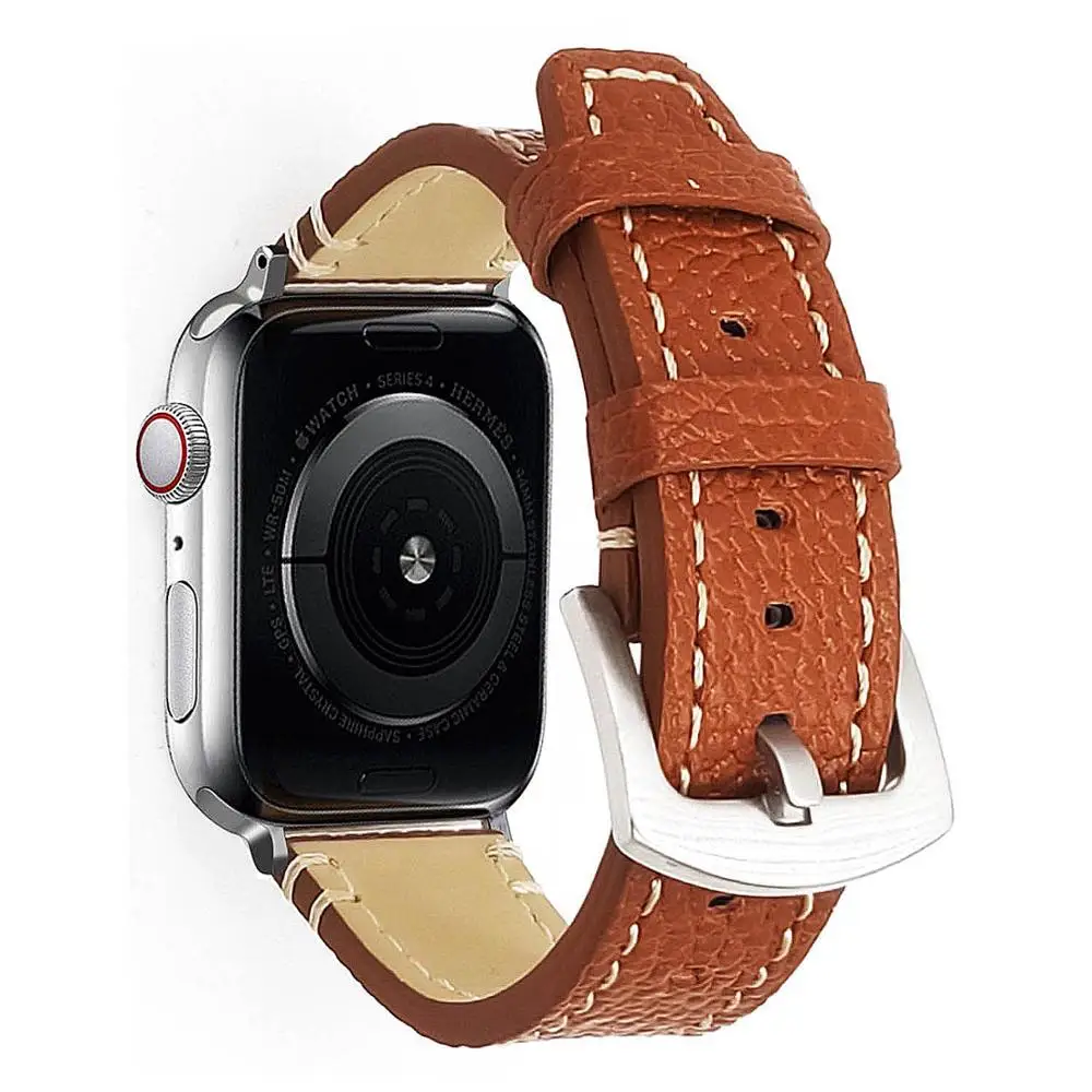 Высокое качество кожаный ремешок для наручных часов для Apple Watch, версия 1, 2, 3, 42 мм, 38 мм, версия браслет ремешок для наручных часов iwatch серии 5 4 40 мм 44 мм - Цвет ремешка: Коричневый