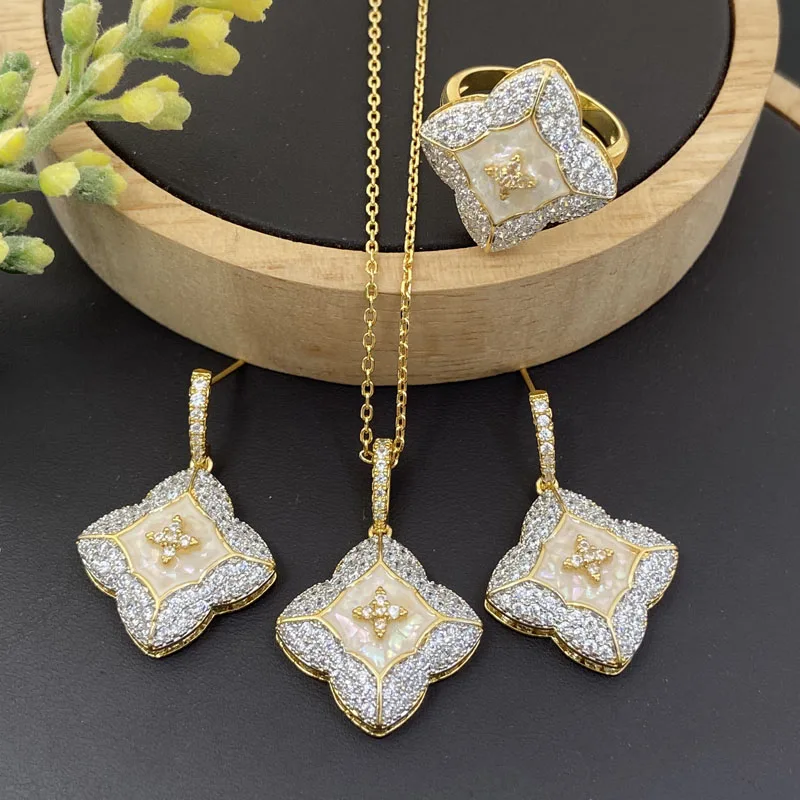 

Vanifin модные ювелирные изделия набор Изысканный Клевер акриловая микро инкрустация ожерелье с серьгами и кольцо для женщин банкет лучшие по...