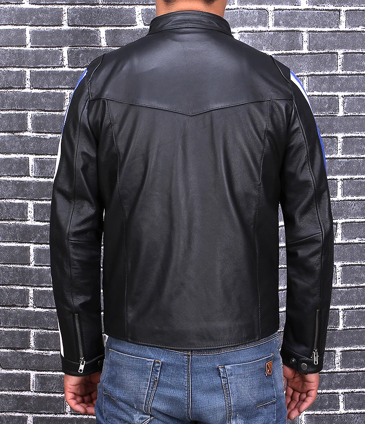 

2020 Black Men Short Motorcycle Jacket Plus Size XXXL Genuine Cowhide Autumn Slim Fit Biker's Leather Coat